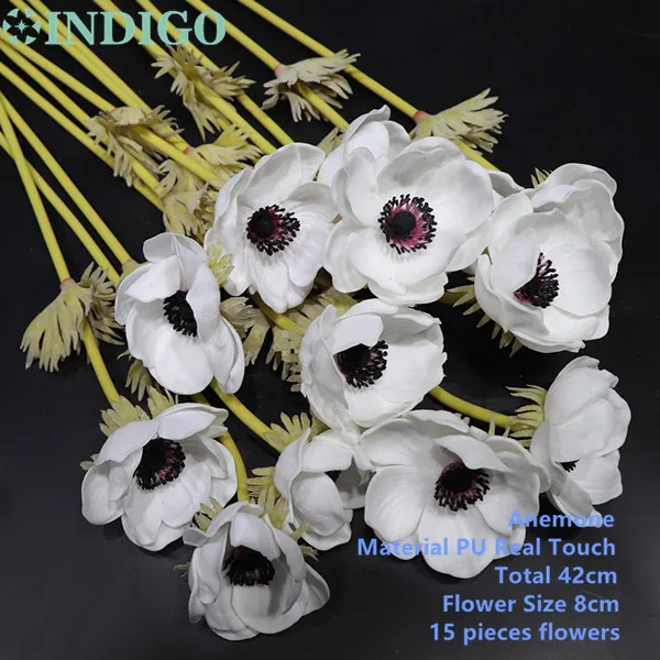 Индиго-9 шт PU Anemone Pasque желтая Маргаритка цветок для дома невесты свадебные искусственные цветы вечерние цветы - Цвет: 9 pieces white