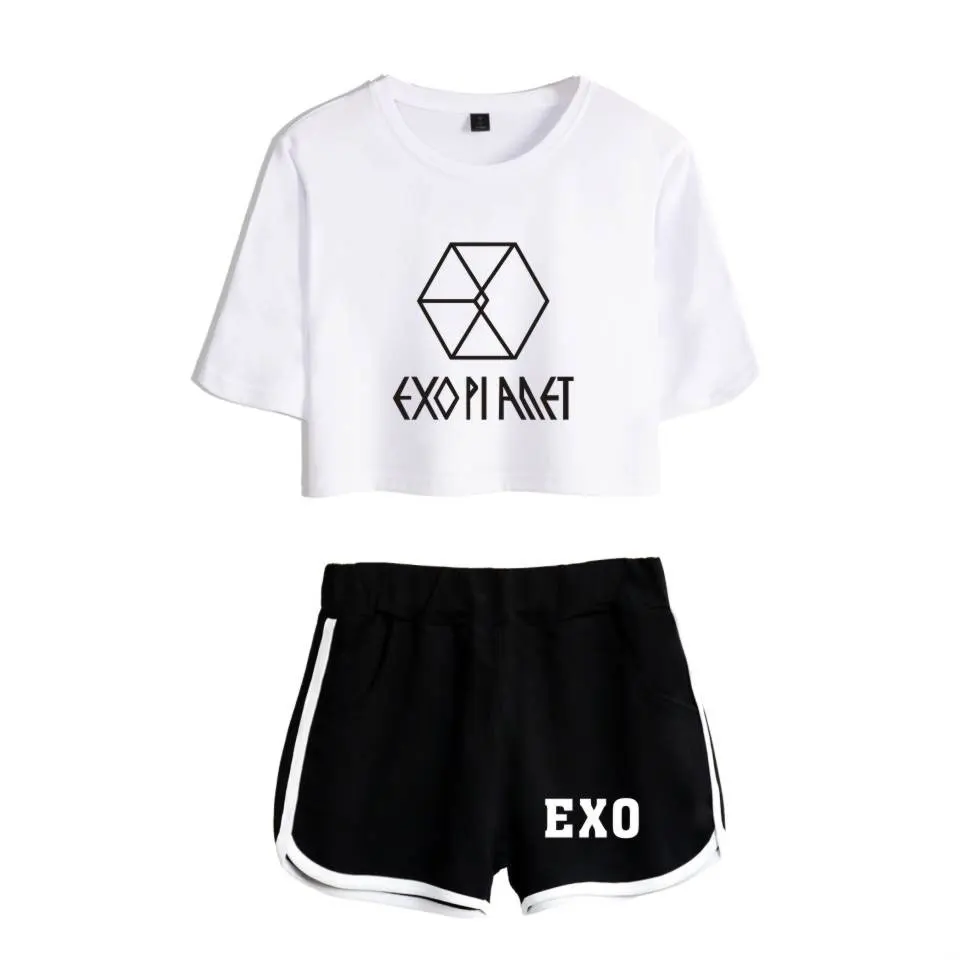 

Tracksuit Women Two Piece Short Set for Women Ladies Casual Exo Print 2 Piece Set Clothes for Women Summer Clothes Set XS-2XL