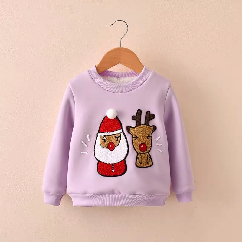 Зимние Топы для маленьких мальчиков; детская бархатная плотная футболка; детская одежда; зимний свитер с рисунком для маленьких девочек - Цвет: Лаванда