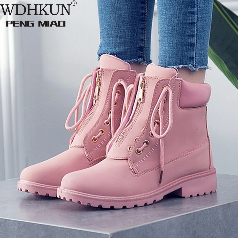 Autumn Winter Women Boots Trend Zipper Deisgn PU Leather Shoes Ladies Ankle Large-size 42 Pink Woman Boot botas mujer | Обувь