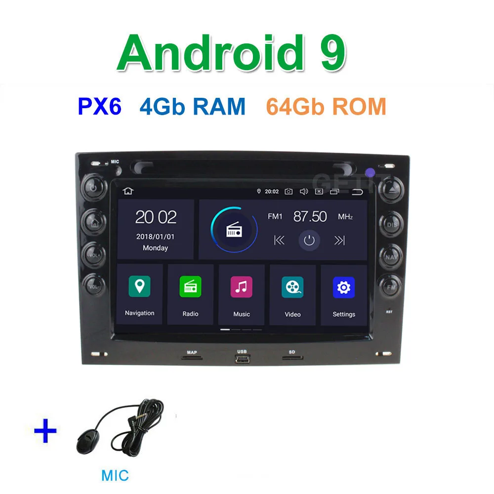 DSP 64G PX6 Android 9 автомобильный DVD стерео Мультимедийный плеер gps радио для Renault Megane 2 2003-2008 - Цвет: PX6 4G-RAM 64G-ROM