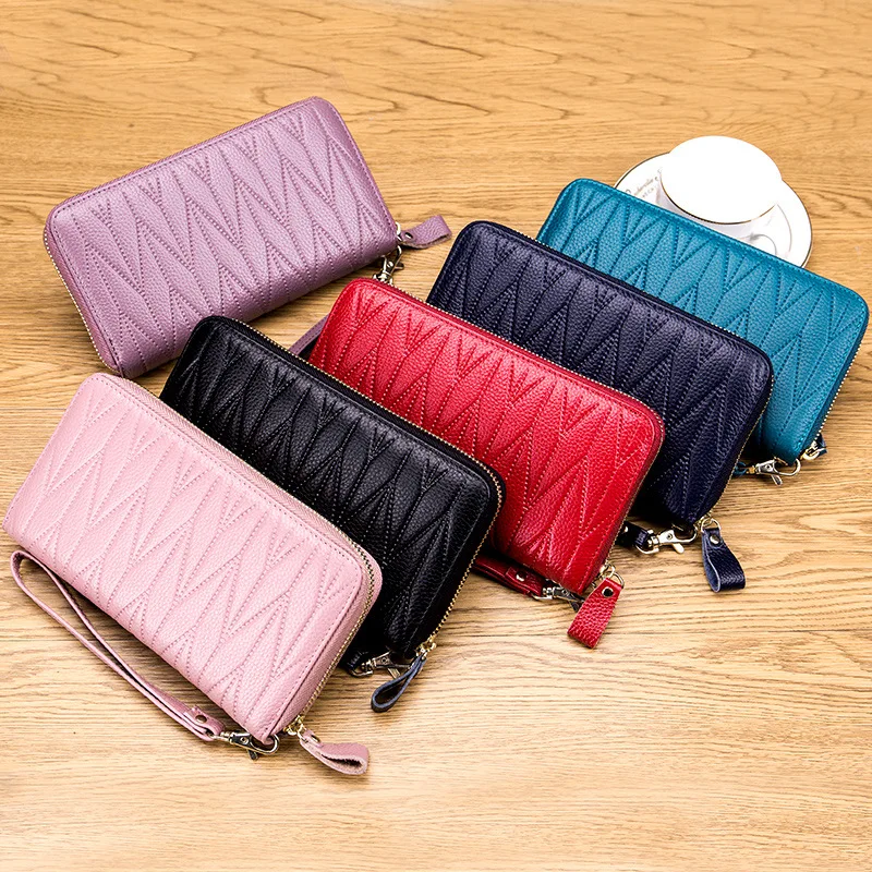 Leather Wallet Long Zipper Card Holder RFID Business Credit Women Clutch Passport Coin Purse