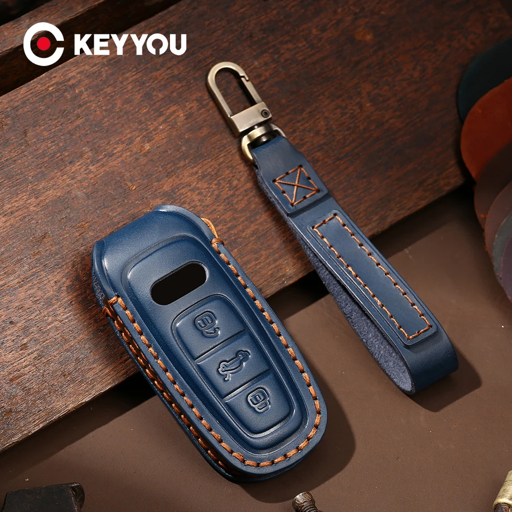 Keyyou Leather Car Key Case For Audi A6 C8 A7 A8 Q8 2017 2018 2019 2020