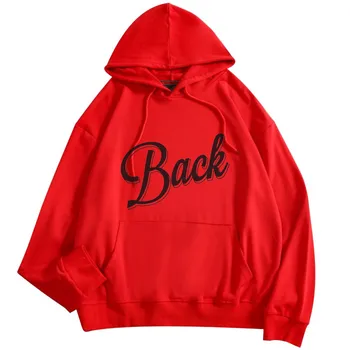 

Female autumn spring long-sleeved hooded sweatshirt Harajuku letter graphic print hoodie simple style pocket couple lovers shirt