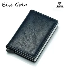 BISI GORO мужской кошелек Блокировка Rfid из искусственной кожи винтажный кредитный держатель для карт унисекс Противоугонная защита Алюминиевый металлический кошелек
