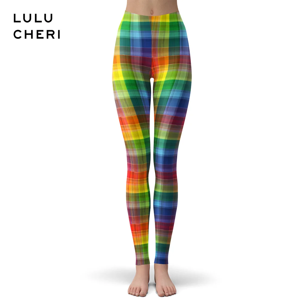 rainbow plaid Женские Клетчатые Леггинсы с принтом тартан мягкие обтягивающие эластичные леггинсы для фитнеса для девочек на День Святого Патрика - Цвет: rainbow plaid