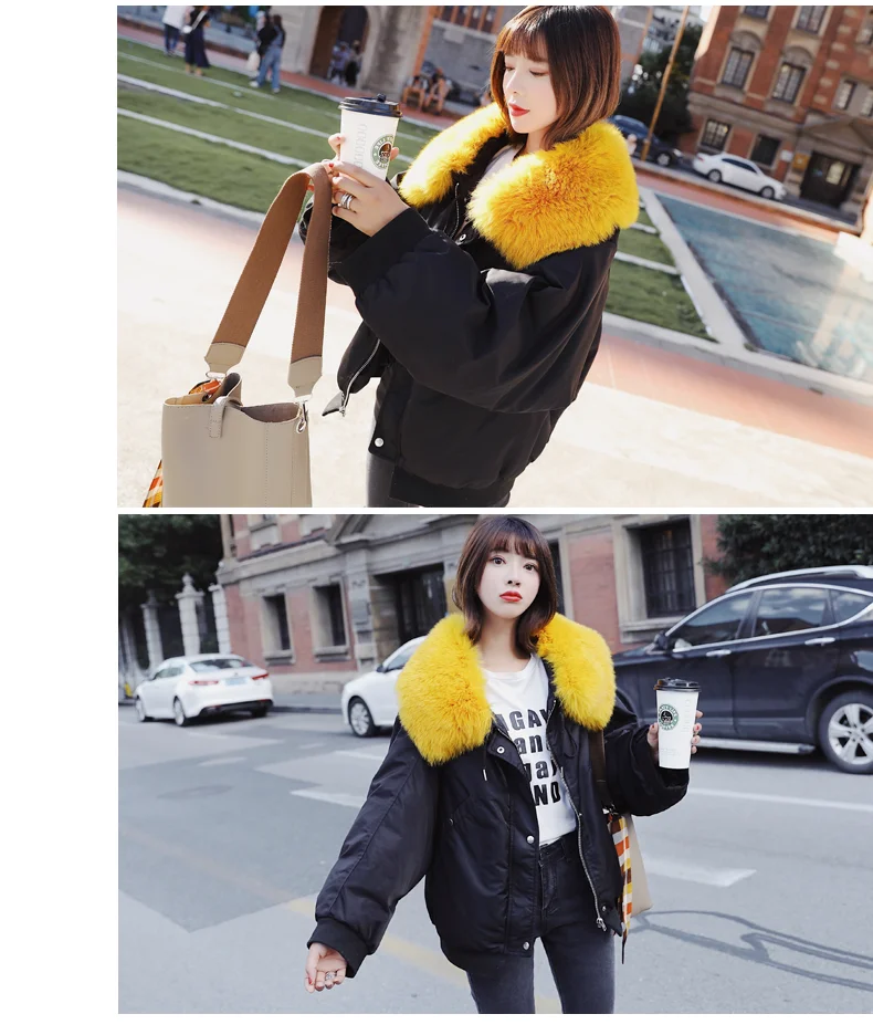 Korea winter woman duck down coat short jacket for ladies bat sleeves with fox fur collar grey white black green big size