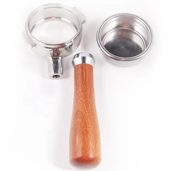 

Set of Stainless Steel 58MM Bottomless Portafilter Professional Espresso Coffee Machine Wood Handle Filter Basket