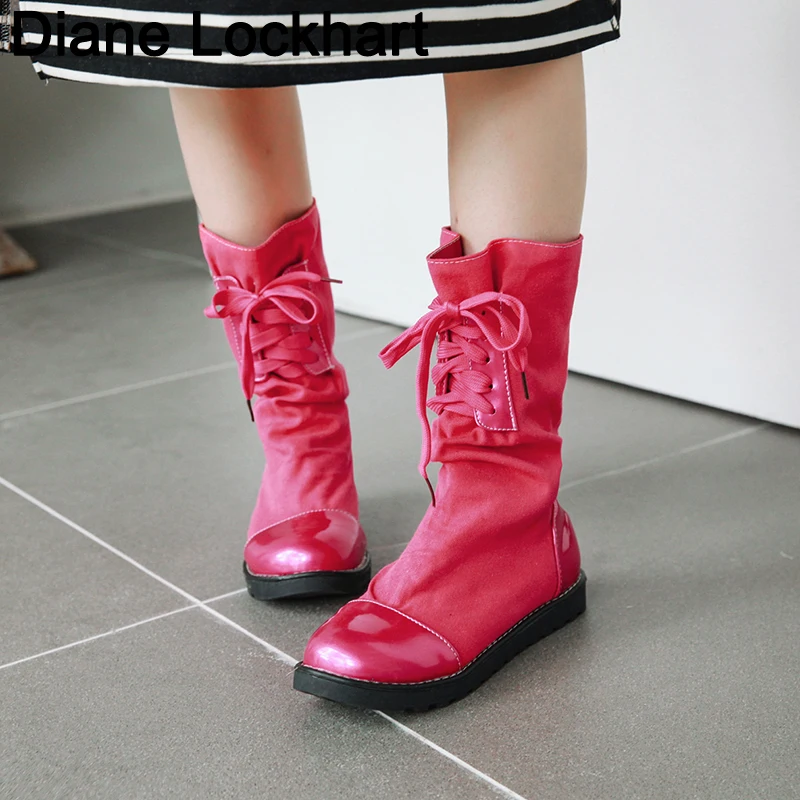 

Martin Boots Spring Autumn Woman Solid Western Mid calf Boots women Laceing Cowboy Short Boots Non slip Botas mujer 2019 New 37