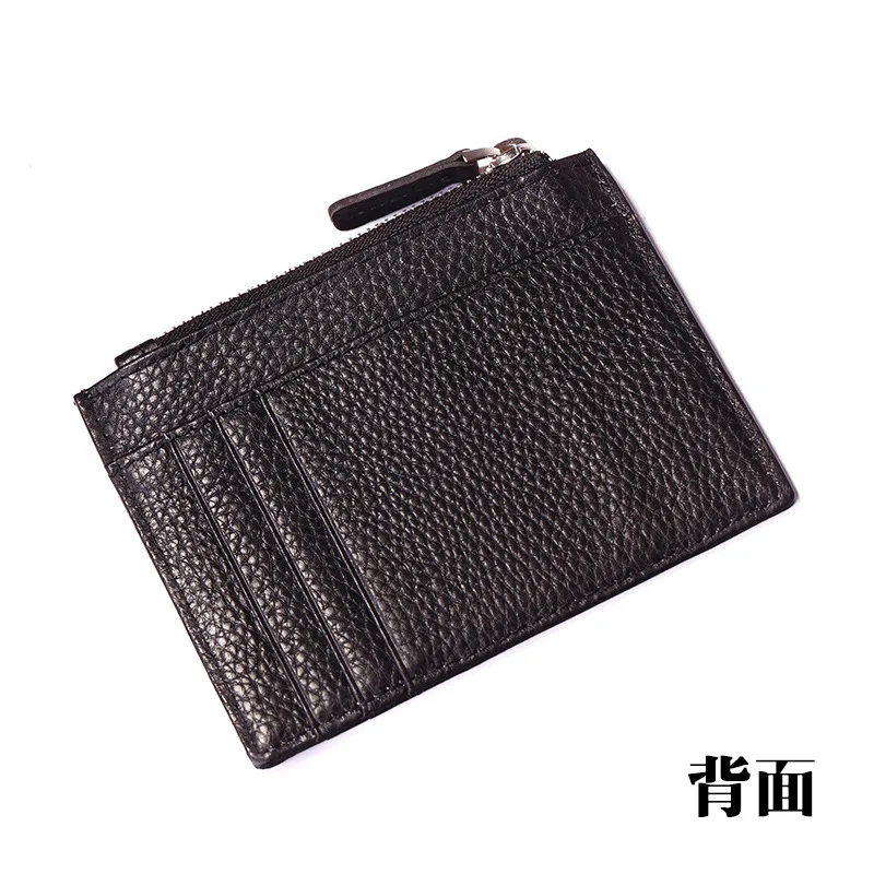 

Men Card Bit More Ultra-Thin Genuine Leather Card Bag Card Clamp Full-grain Leather Zipper Wallet Can Be Installed Driving Licen