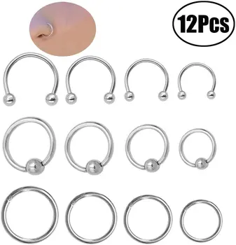 

Lvcky 12Pcs Septum Clicker Surgical Steel Nose Lip Helix Cartilage Tragus Hoop Ear Segment Captive Bead Horseshoe Piercing