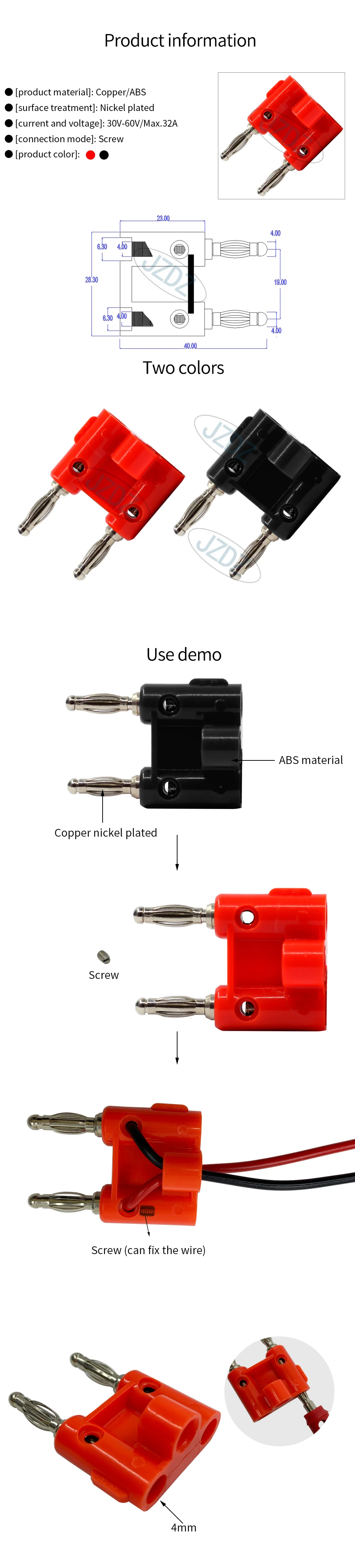 JZDZ 10pcs Double Row 4mm Banana Plug Connector Speaker Amplifier Plug Jack Twin Banana Terminal Couple  Adapter J.10045