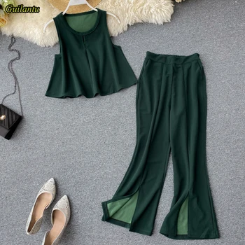 

Guilantu 2020 Women Summer Two Piece Set Outfits O Neck Sleeveless Crop Top And Length Pants 2 Piece Set Sexy Two Piece Women