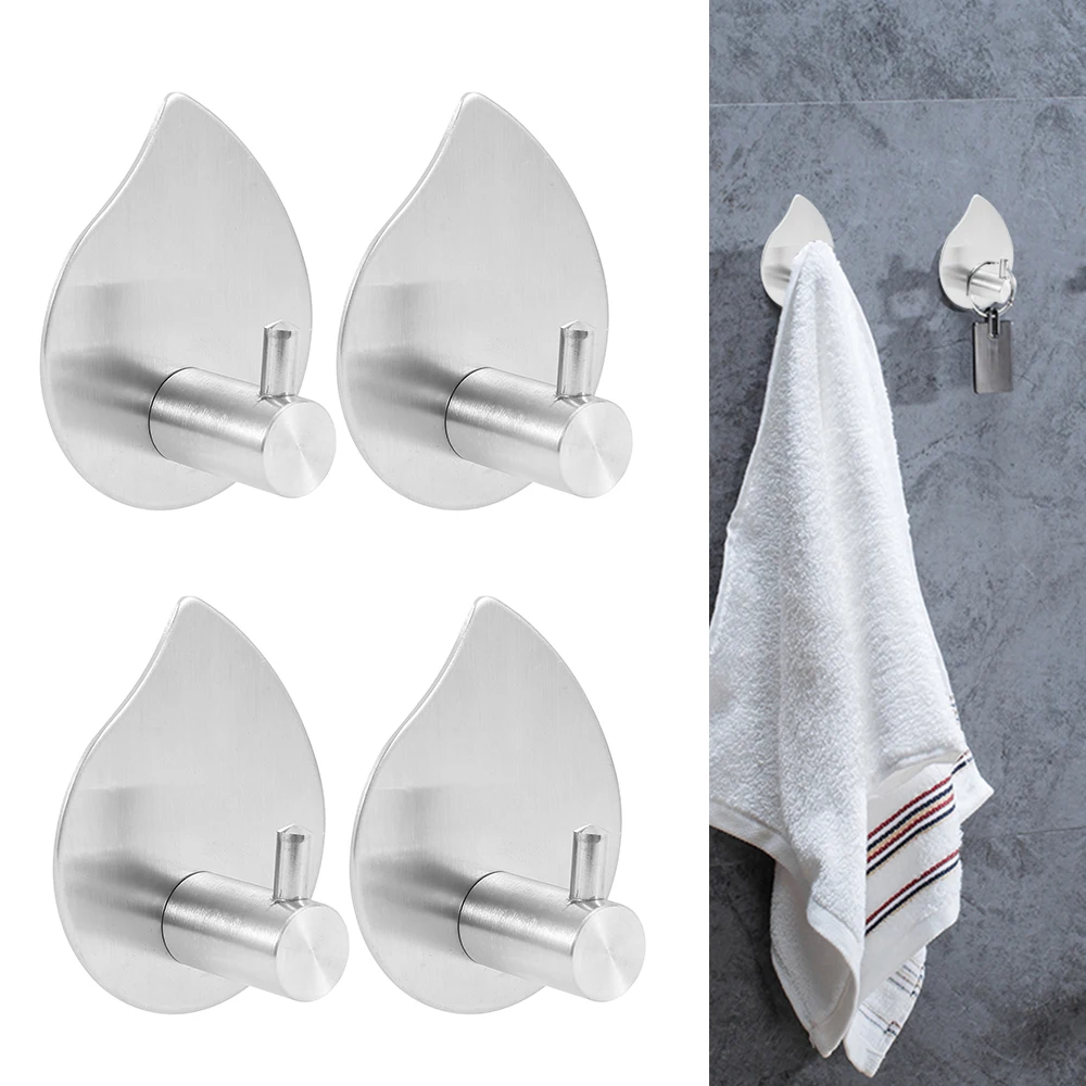 

4Pcs Stainless Steel Stick Hooks on Wall Strong Self Adhesive Sticky Coat Hat Metal Hanger Kitchen Wall Hangers Wall Hook