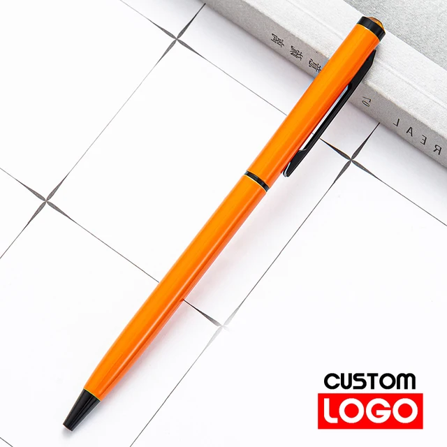 New Metal Ballpoint Pen Rose Gold Pen Custom Logo Advertising Ballpoint Pen  Lettering Engraved Name School&office Supplies Style 2-Orange