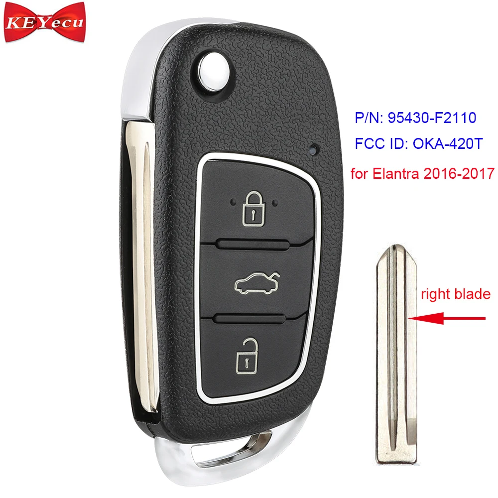 KEYECU для hyundai Elantra- флип-пульт дистанционного управления автомобильный брелок 433 МГц 4D60 чип 3 кнопки P/N: 95430-F2110 FCC ID: OKA-420T