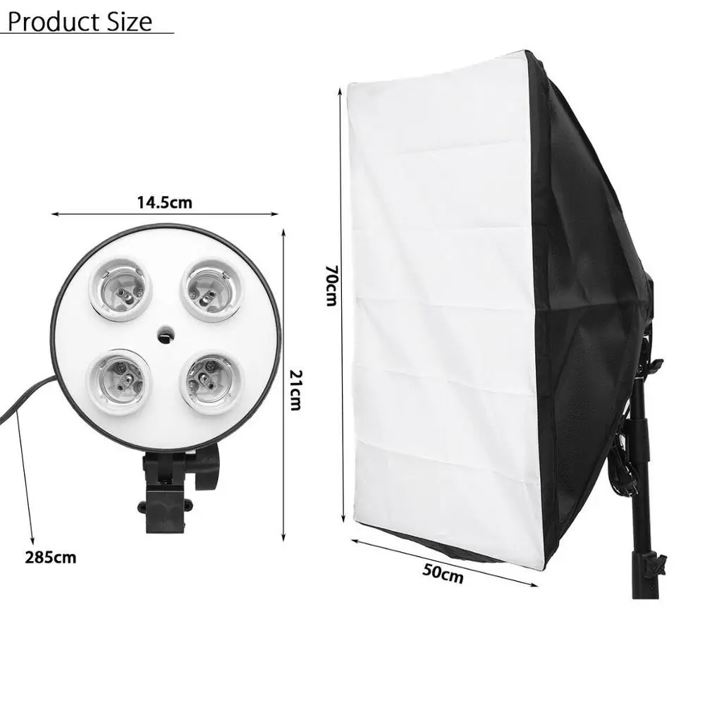 50*70cm Photography Softbox Lighting Kit 4 in1 Lamp Holder E27 Base Photo Studio Camera Lighting Equipment 2M Light Stand Tripod