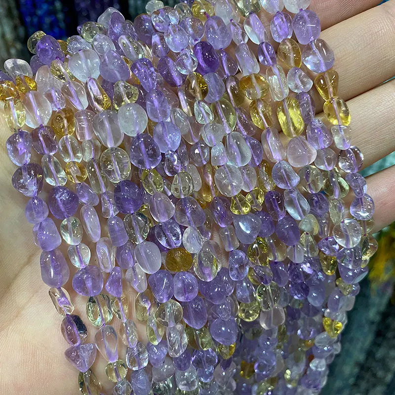 Fine 100% Natural Clearly Crystal Ametrine Irregular Gravel Gemstone  Beads For Jewelry Making DIY Bracelet Necklace 6-8mm 15'' 3