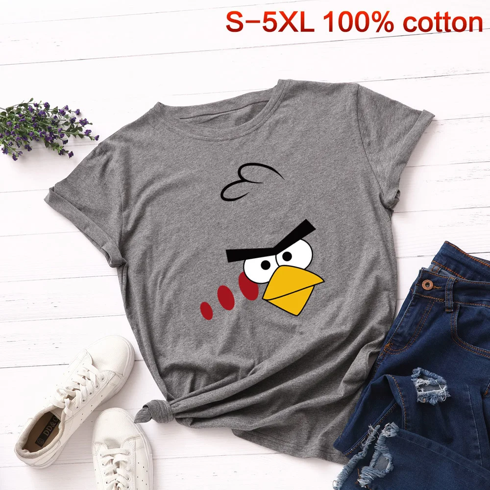 Темно-серый Модная женская футболка с принтом «Angry Bird», хлопковые Забавные футболки, графические футболки больших размеров, Повседневная футболка с коротким рукавом, топы в стиле Харадзюку - Цвет: Темно-серый