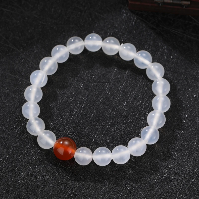 

New Simple White Red Agate Round Bead Bracelets for Women Charm Bracelet Fashion Bangles Party Birthday Gift Fine Jewelry