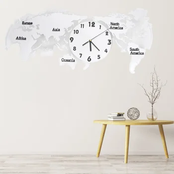 

1pc Acrylic Silent Wall Clock World Map Wall Clock Mute Wall Lamp without Battery for Home Office Living Room (60cm White)