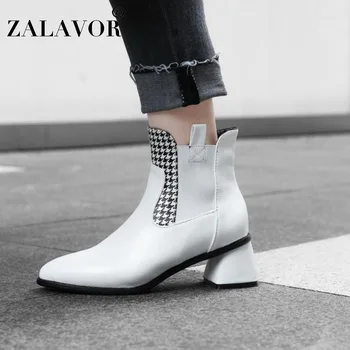 

ZALAVOR Ankle Boots For Women Fashion Houndstooth High Heels Short Boots Sexy Pointed Toe Winter Office Shoes Women Size 32-43