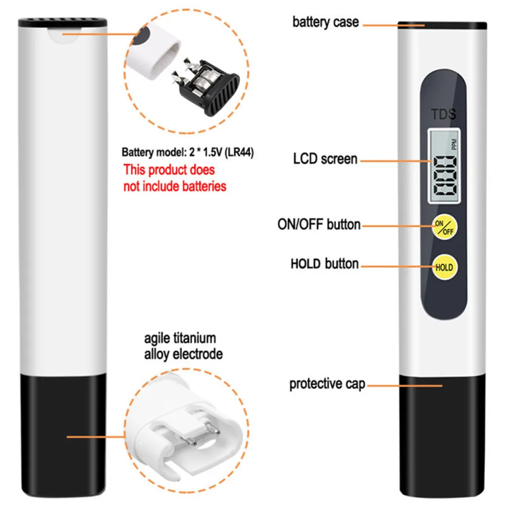 Water Quality Tester Digital TDS Meter Tester Temperature Pen Water Purity PPM Filter Hydroponic for Aquarium Pool Water Monitor Tester 0-9990ppm