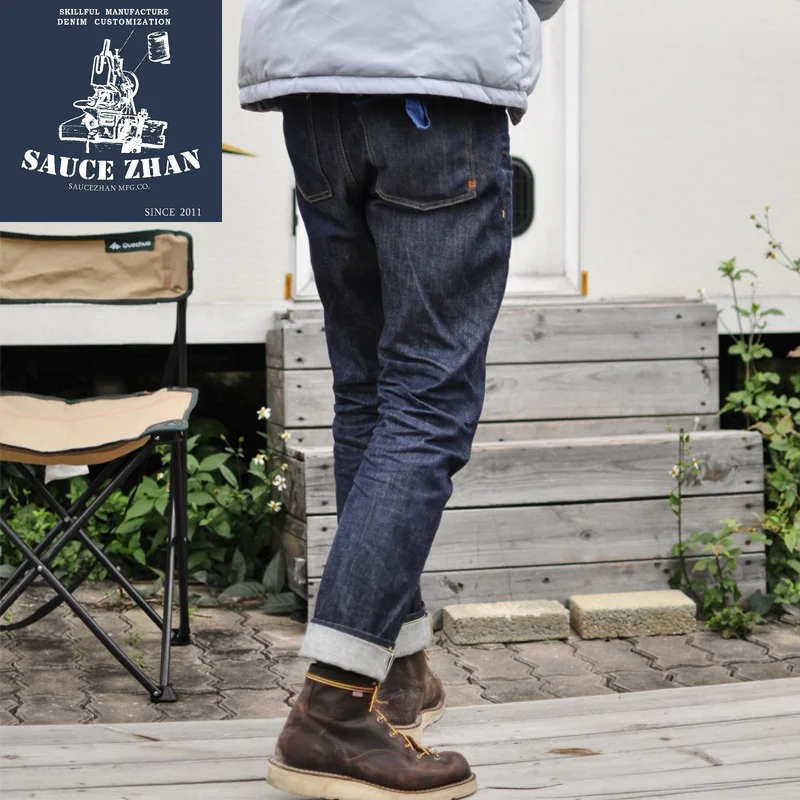 SauceZhan 315xx-см американский белый дуб конус мельницы деним Selvedge джинсы Индиго сырой деним американский Синий джинсы мужские джинсы
