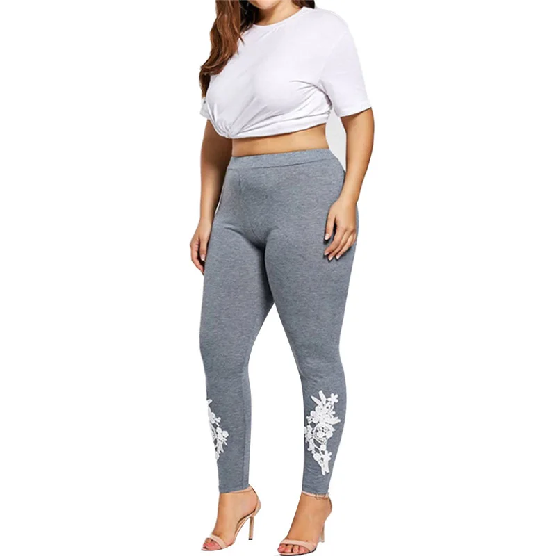 

New Pants Women Plus Size Skinny Casual Elastic Mid Waist Embroidery Floral Pencil Pants Skinny Female Joggers Autumn Sweatpants