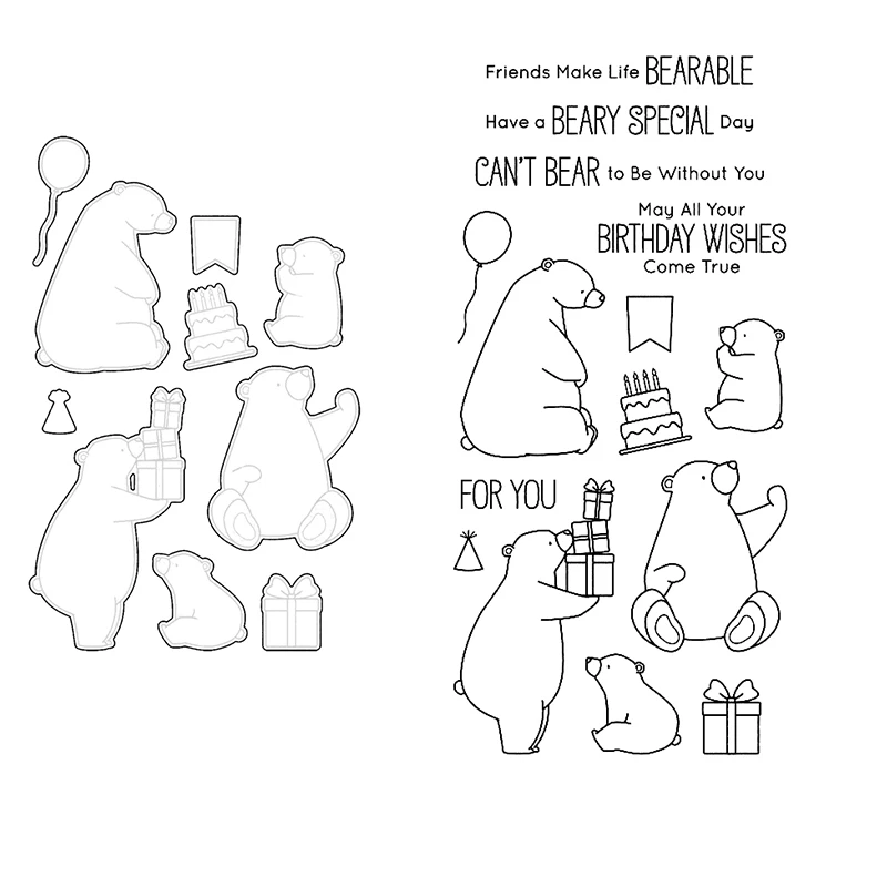 

Clear Stamps And Ctting Dies Happy Birthday Wishes Gifts Animal Bear For DIY Scrapbook Photo Album Craft Card 2021 New