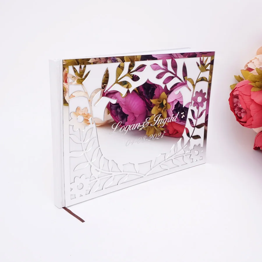 25*18 см персонализированные выдалбливают цветы акриловое зеркальное покрытие Гостевая книга для свадьбы журнал Свадьба День рождения пользовательские названия и даты