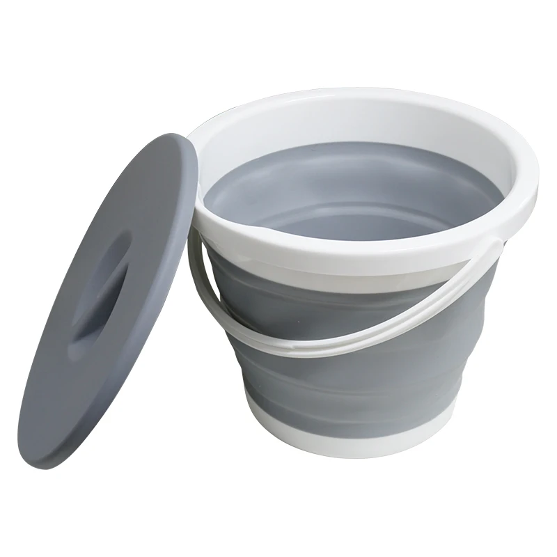

5L Folding Bucket with Cover Car Wash Outdoor Storage Bucket Silicone Plastic Camping Cleaning Bucket Bathroom Kitchen Supplies