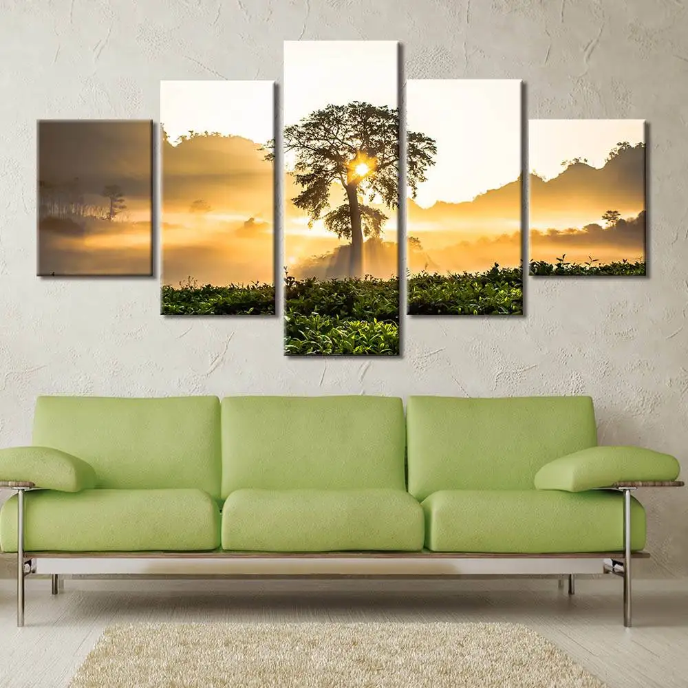 Poster Canvas Paintings Modular Decor Room 5 Piece Tree Natural Picture Wall Art HD Prints Home Decor(No Frame) | Дом и сад