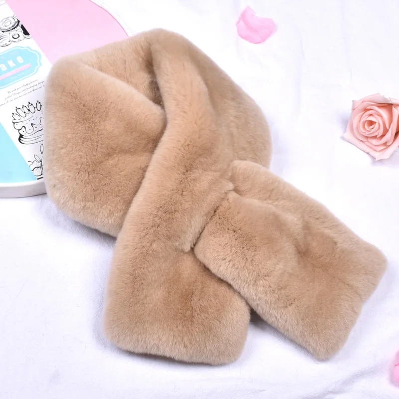 

Besfilin Natural Real Rex Rabbit Fur Scarf Thickened Double-Sided for Women in Winter Genuine Fur Bib to Keep Warm Solid Color