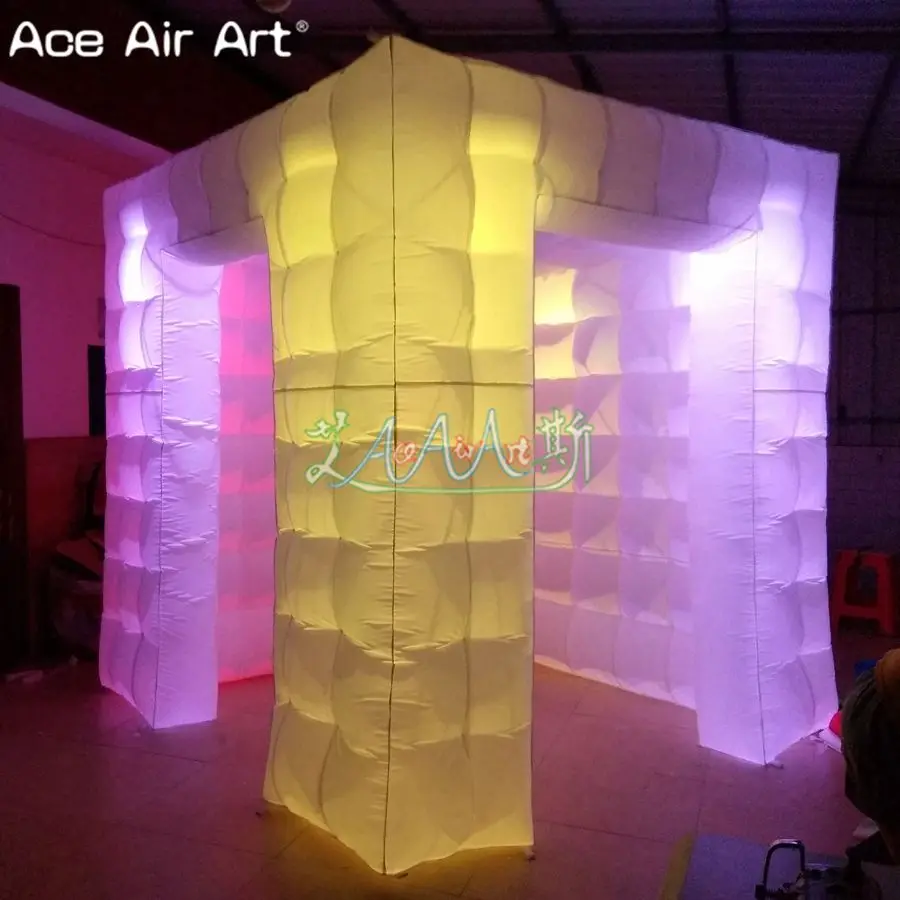 Special Offers Scientific door size design inflatable photo booth props,led lighting cube tent with attached curtain and different size doors
