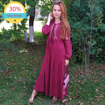 

Women Dress Long Dress Spring Autumn Women's Casual Maxi Dresses Long Sleeve Draped Swing Burgundy Dropshipping