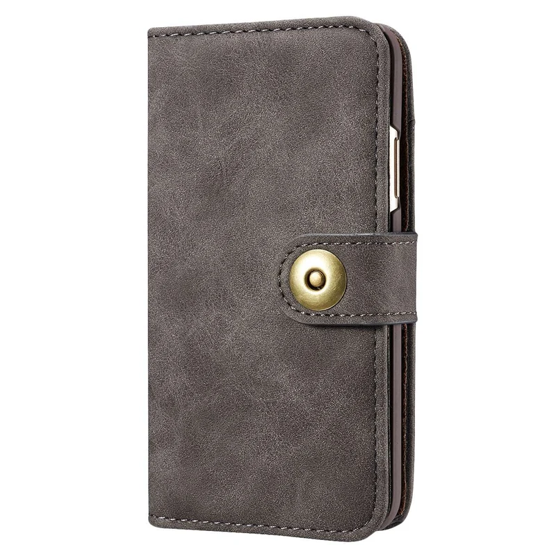 

for IPhone Cowhide Business Wallet Detachable Flip Phone Case Holder Protective Leather Case-Dark gray
