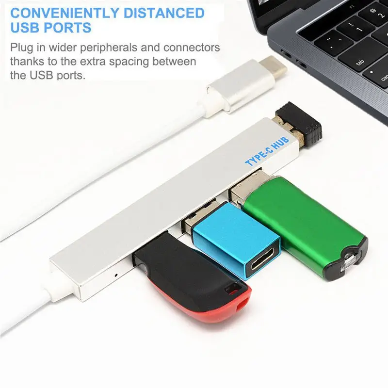 Type-C usb-хаб 4 порта сплав USB-C 3,1-USB 2,0 Тип C OTG быстрая передача светодиодный светильник для ноутбука ПК мышь Macbook huawei