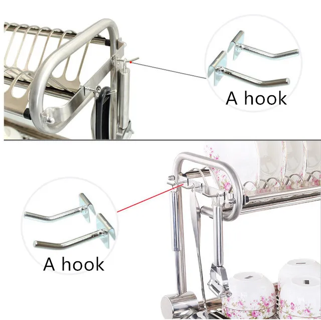 2pcs A hook Кухонная подставка для пиал и посуды из нержавеющей стали кухонная оригинальная полка настенная 3 слоя кухонные полки Подставка под столовые приборов - Цвет: 2pcs A hook