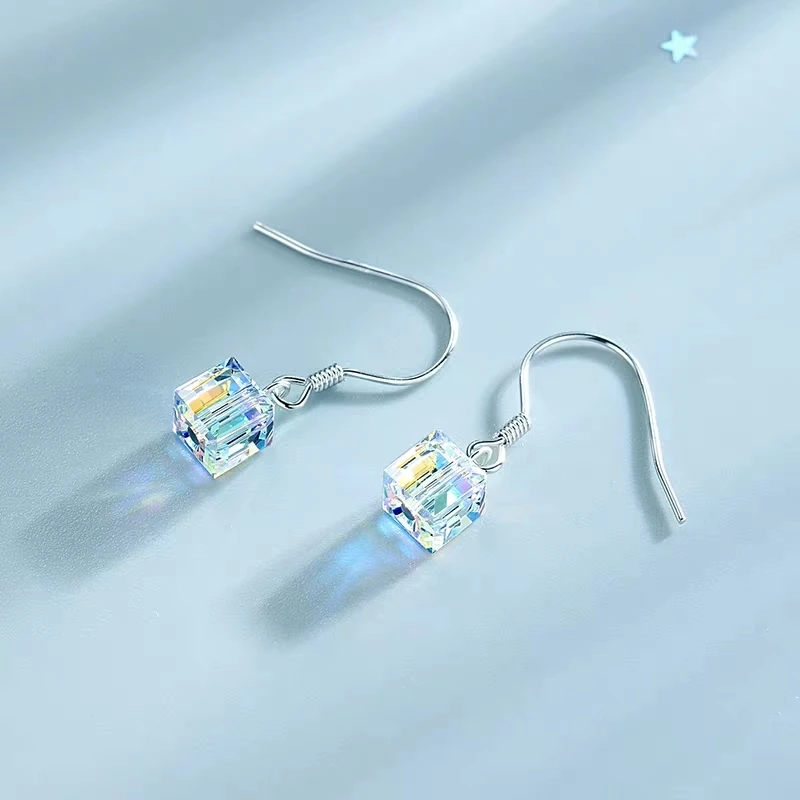 

VOJEFEN 925 Sterling Silver Hook Aurora Crystal Dangle Earrings For Women Color Changing Drop Earrings Christmas Jewelry