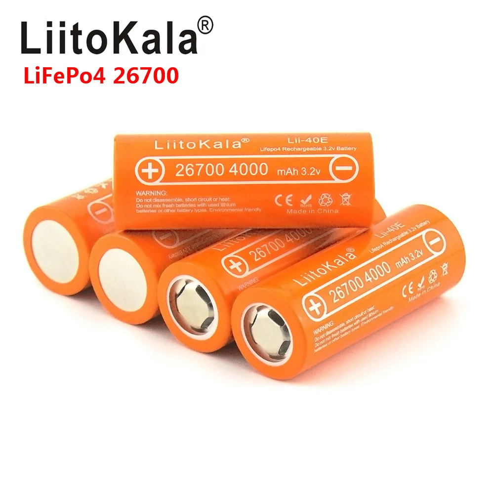 LiitoKala Lii-40E 3.2V 26700 4000mAh lifepo4 rechargeable battery 10A rate discharge Sheets replacement battery Instead of 26650