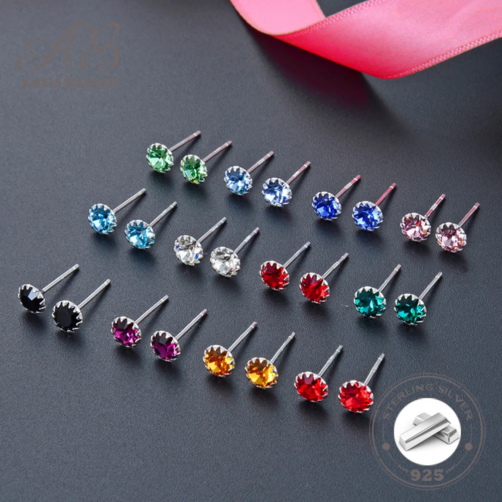 Aneis Bagues 100% 925 Sterling Silver Blue Pink Clear Zircone Gemstone Wedding Vintage Ear Studs/Orecchini Fine Jewelry Wholesale
