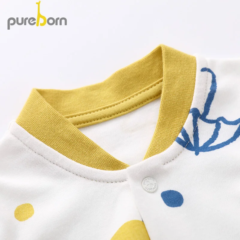 Pureborn/комплект из 2 предметов для новорожденных; унисекс; Детский комбинезон с героями мультфильмов; хлопковый комбинезон для маленьких девочек; одежда для сна и игр для маленьких мальчиков