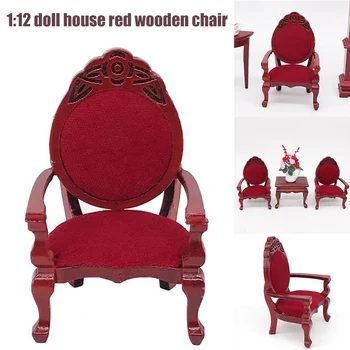 

Classic Red Wooden Chair Mini Doll Furniture Model for 1/12 Dollhouse Play House Toys S7JN