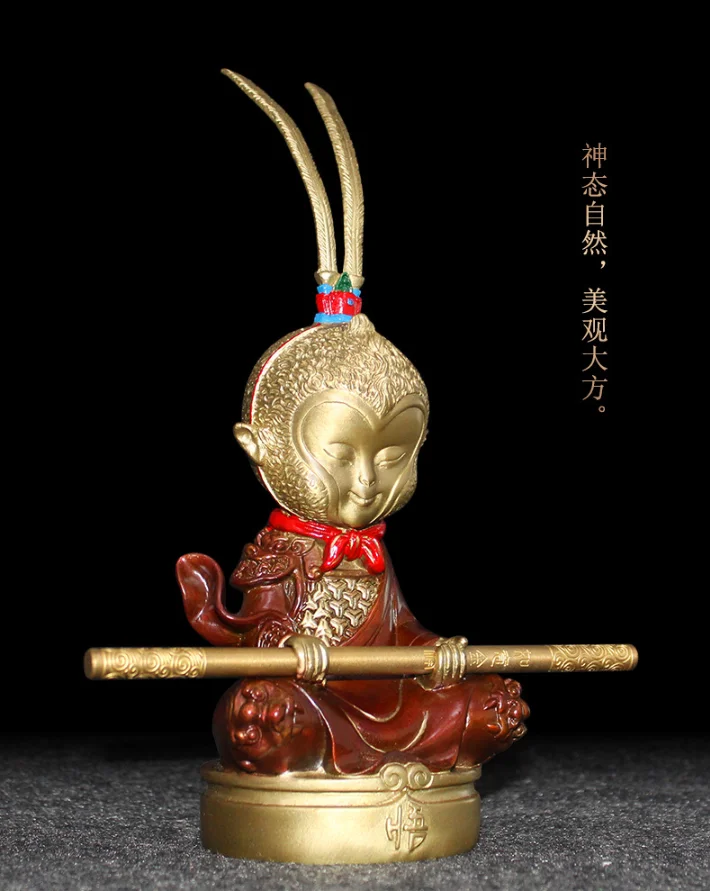 Статуя короля обезьяны из чистой меди, ручная роспись солнца Wukong battle god, украшение стола для дома, гостиной, автомобиля, бронзовые украшения 21 см
