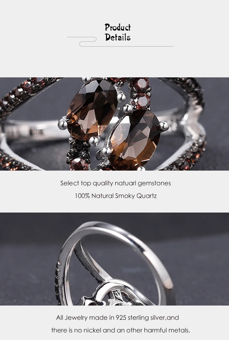 GEM'S BALLET, 0.88Ct, натуральный дымчатый кварц, драгоценный камень, кольцо на палец, 925 пробы, серебро, разделенная полоса, вихревые кольца для женщин, хорошее ювелирное изделие