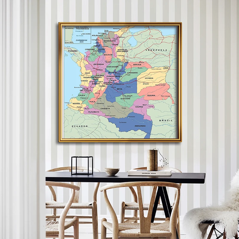 150*150 cm In Spanish Colombia Map with Detailed Provinces Non-woven Canvas Painting Wall Poster Home Decoration Study Supplies