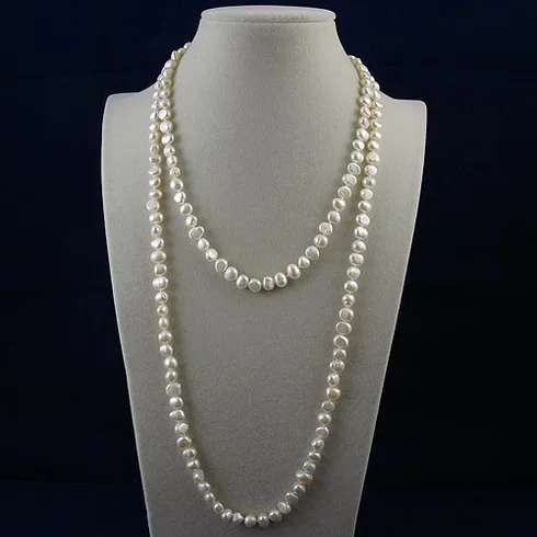

New Classic Long Pearl Necklace White Color Baroque Genuine Freshwater Pearl Jewelry Hot Sale Charming Women Gift