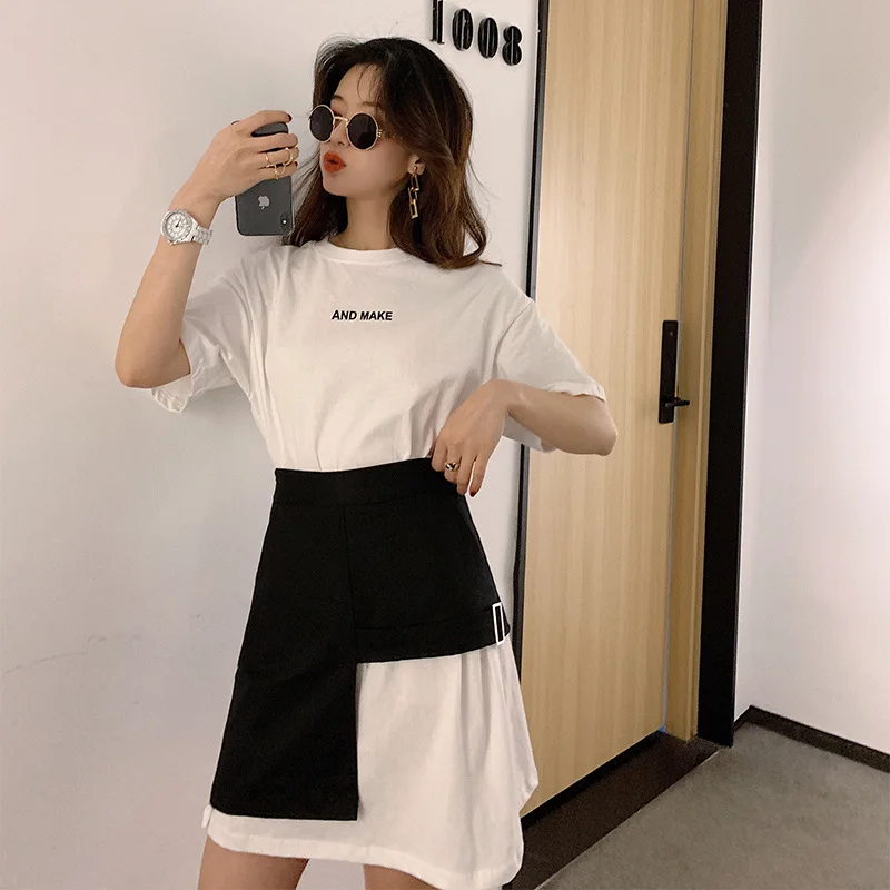 

Summer Cool Fashion Mid-length T-shirt Irregular Skirt Two-Piece Set