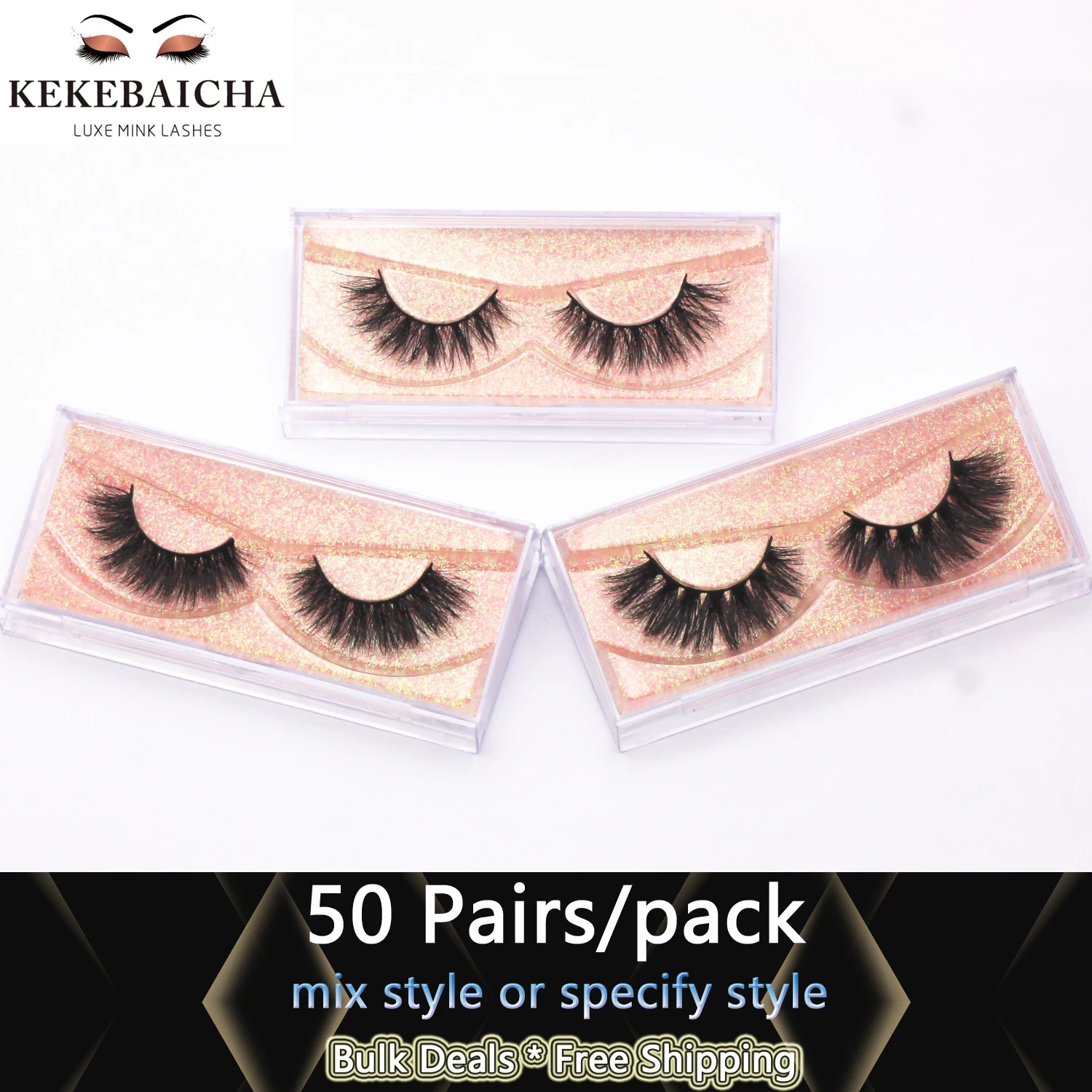 50Pairs3DMinkEyelashesWholesaleLashesCrueltyFreeFluffyMink